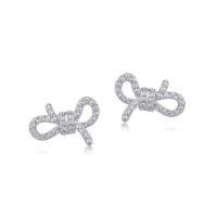 Silver Bow Pavé Stud Earrings