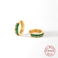 Gold-Plated Green Stone Huggie Earrings
