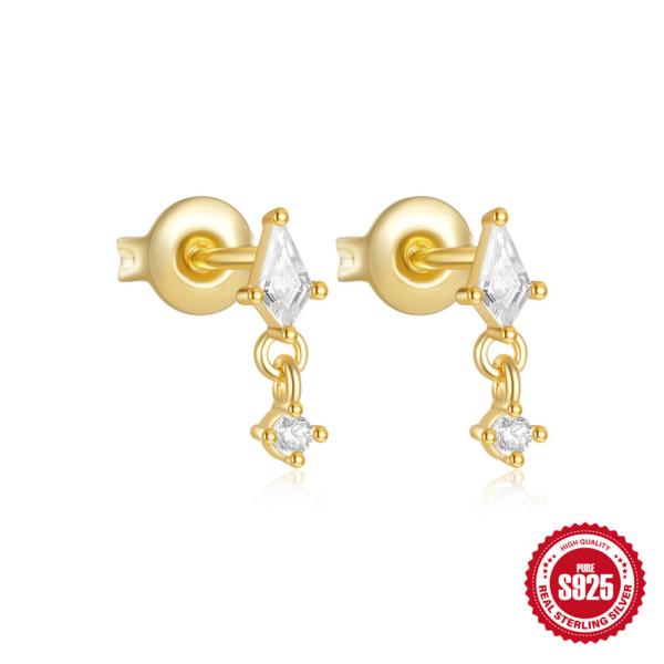 925 Silver Gold-Tone Geometric Stud Earrings