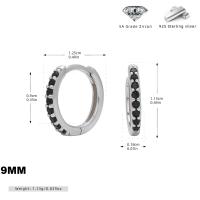 Silver Huggie Earrings with Black Zircon