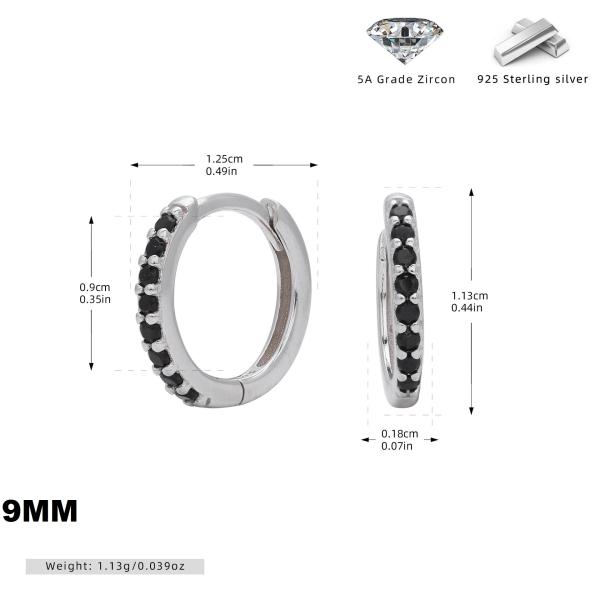 Silver Huggie Earrings with Black Zircon
