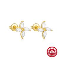 Gold-Tone Floral CZ Stud Earrings