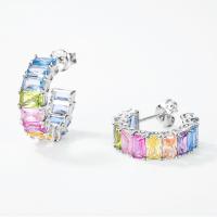 Multicolor Gemstone Silver Hoop Earrings