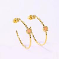 Gold-Plated Peach Stone Hoop Earrings