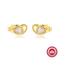Gold-Finish Opal Heart Stud Earrings