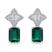 Emerald Green Geometric Silver Drop Earrings