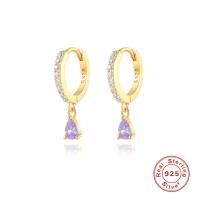 925 Silver Gold-Finish Huggie Earrings with Purple Stones