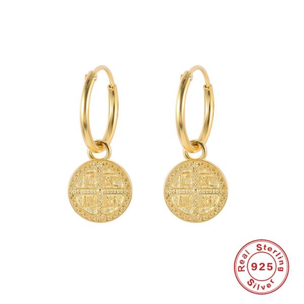 925 Silver Gold-Plated Coin Hoop Earrings