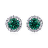 Round-Cut Halo Silver Stud Earrings