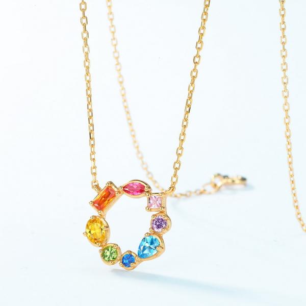 Gold-Plated Multicolor Circle Pendant Necklace