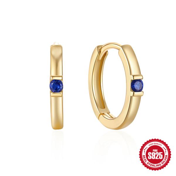 Gold Huggie Earrings with Blue Sapphire