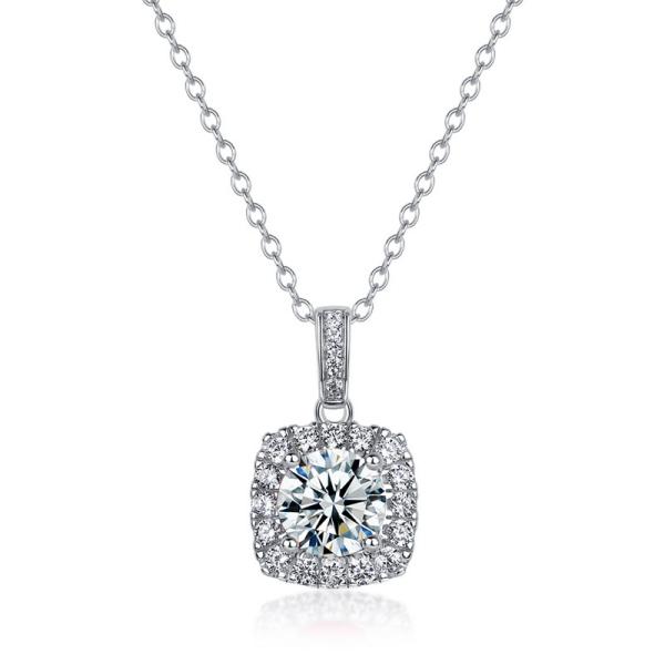 Silver Geometric Halo Pendant Necklace