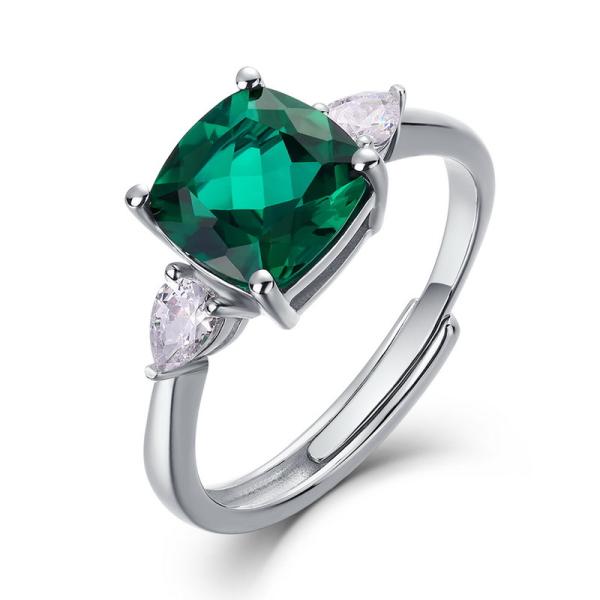 Silver Green Stone Solitaire Ring