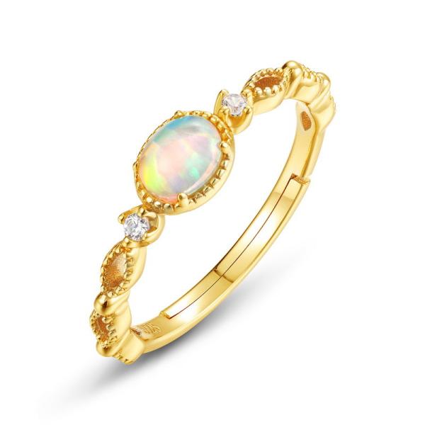 Gold Opal Floral Band Ring