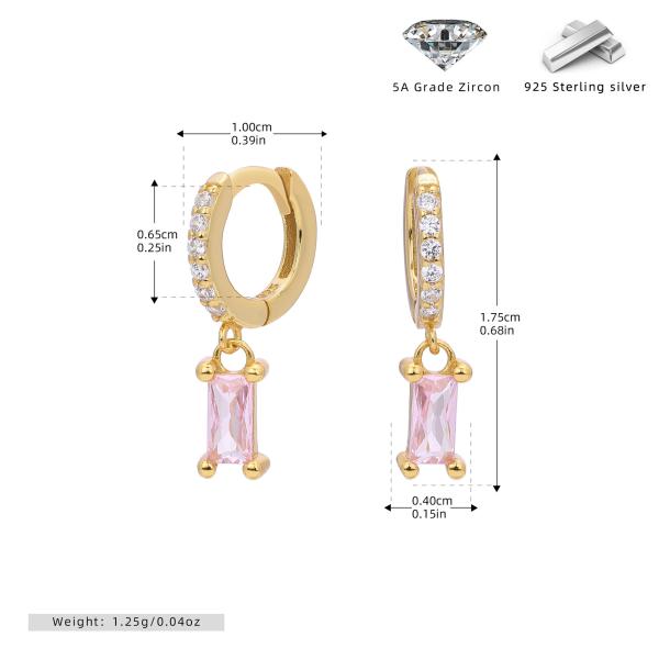 Gold Huggie Earrings with Pink Zirconia Drop