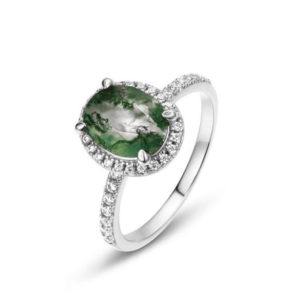 Sterling Silver Green Halo Ring
