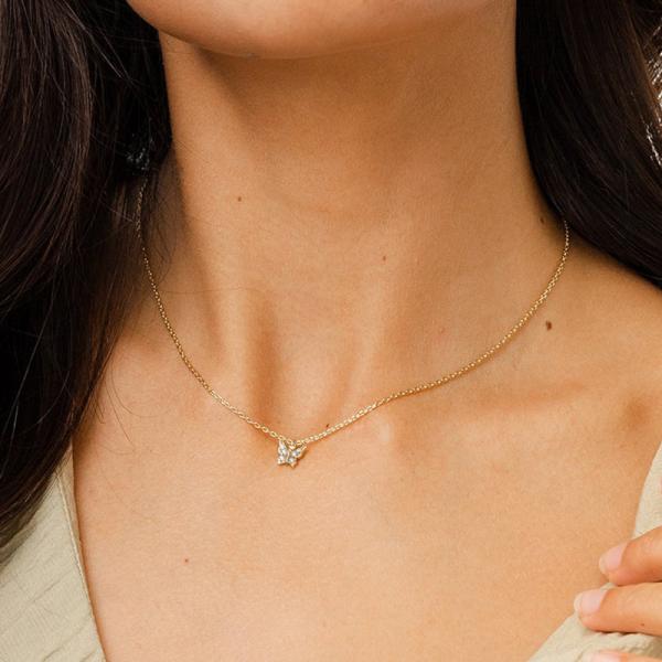 Gold Floral Pendant Necklace with Cubic Zirconia