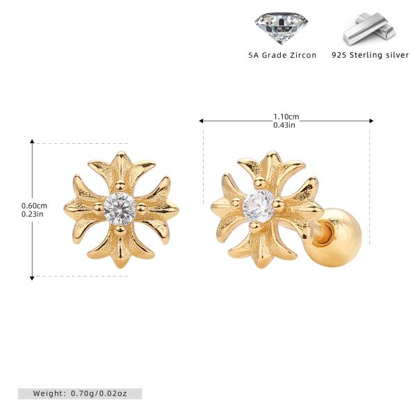 Gold-Tone Floral Zircon Stud Earrings