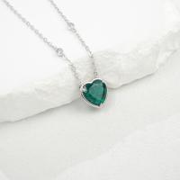 Silver Heart Emerald Pendant Necklace