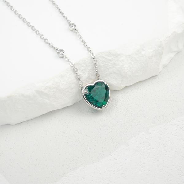 Silver Heart Emerald Pendant Necklace