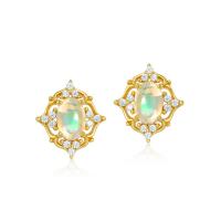Gold Opal Geometric Stud Earrings