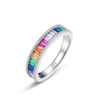 Rainbow Stone Silver Band Ring