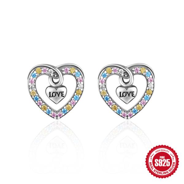 925 Silver Multicolor Heart Stud Earrings