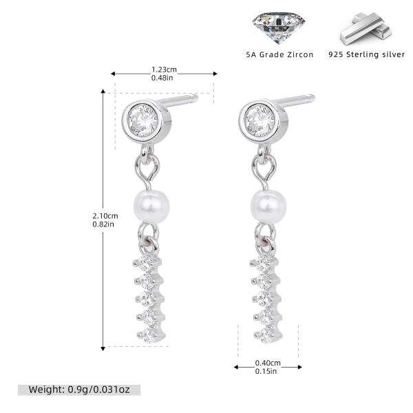 Silver Zircon Pearl Dangle Earrings