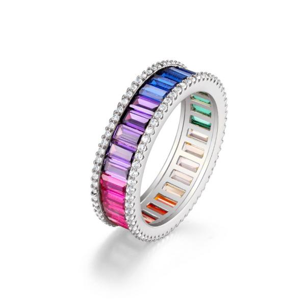 Multicolor Baguette Silver Eternity Ring