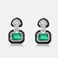 Emerald Black Enamel Dangle Earrings