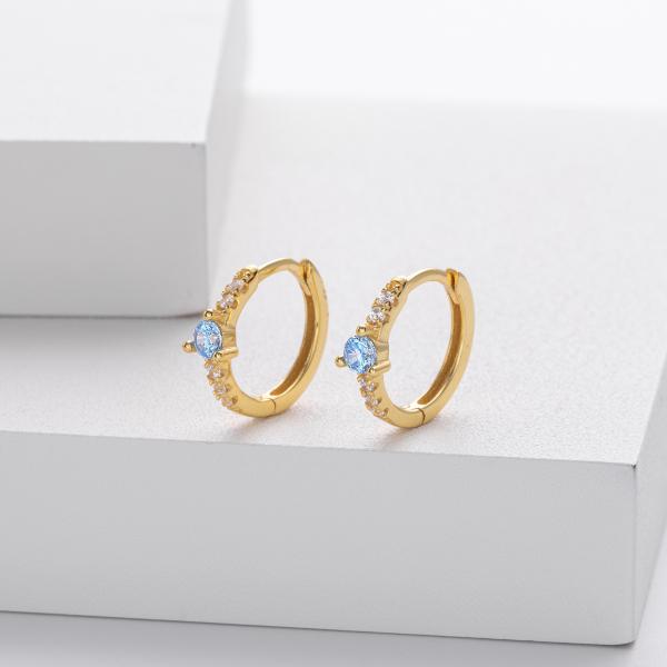 Gold Blue Zircon Huggie Earrings