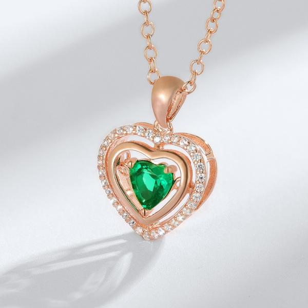 Rose Gold Green Heart Pendant Necklace