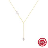 Gold Lariat Necklace with Freshwater Pearls