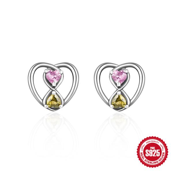 925 Silver Heart Stud Earrings with Mixed Stones