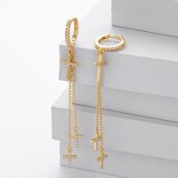 Gold Pavé Cross Dangle Earrings