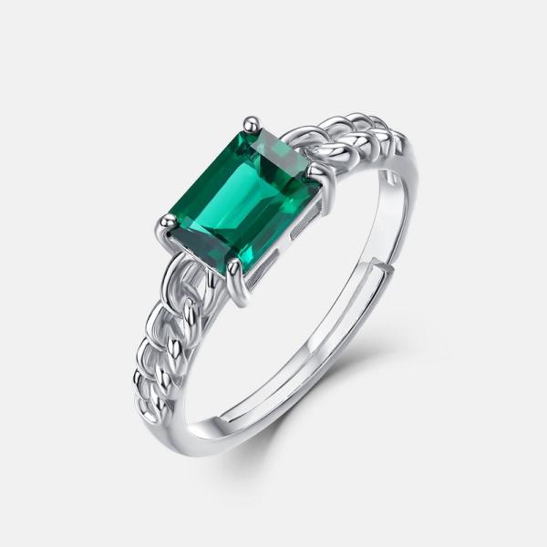 Silver Emerald Prong Ring