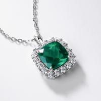 Emerald Halo Silver Pendant Necklace
