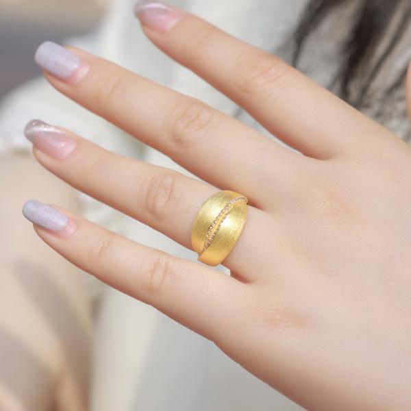 Brushed Gold Pavé Wide Band Ring