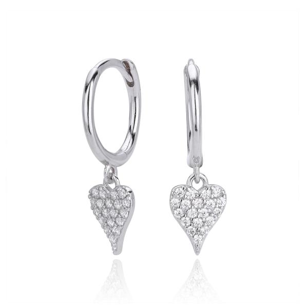 Silver Heart Charm Huggie Earrings
