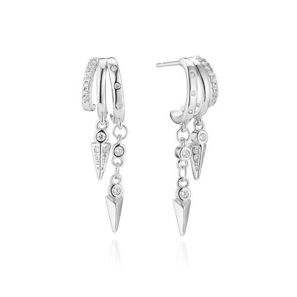 Silver Double Hoop Dangle Earrings