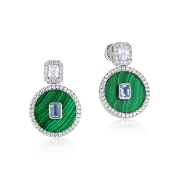 Malachite Halo Dangle Earrings