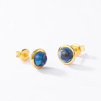 Gold Bezel Blue Glass Stud Earrings