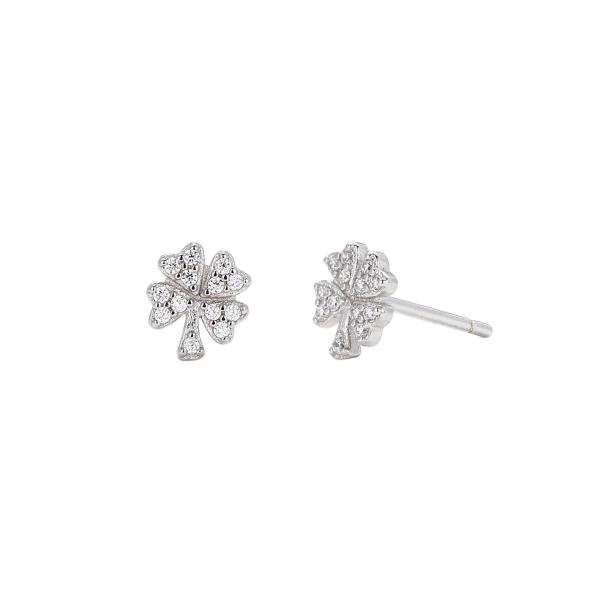 Floral Cubic Zirconia Silver Stud Earrings