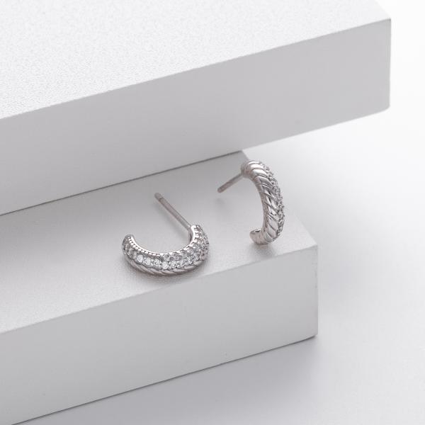 Silver Pavé Braided Huggie Earrings