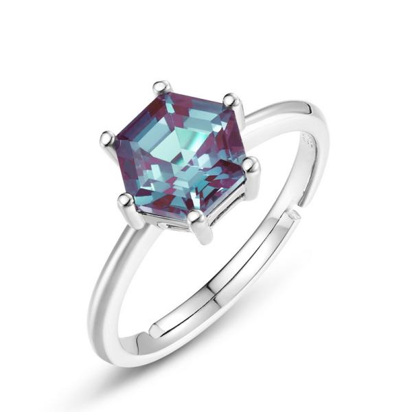 Hexagonal Multicolor Silver Ring