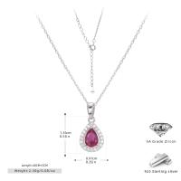 Silver Red Zircon Halo Pendant Necklace