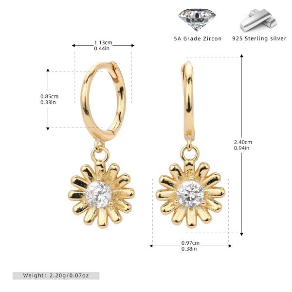 Gold Floral Cubic Zirconia Dangle Earrings