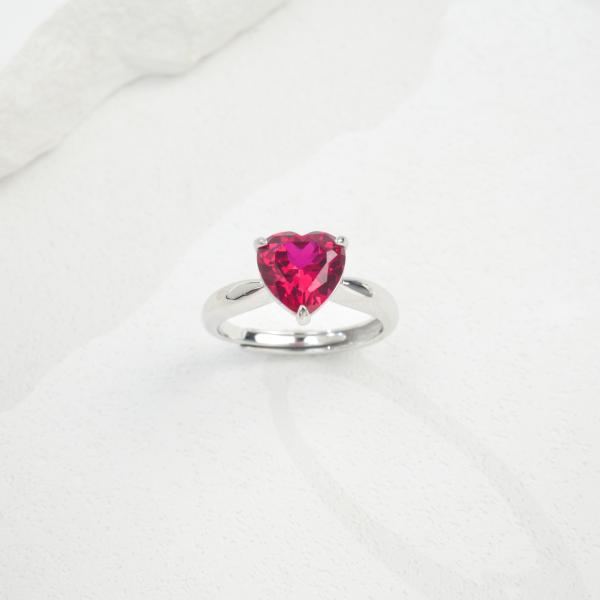 Silver Heart Pink Stone Ring