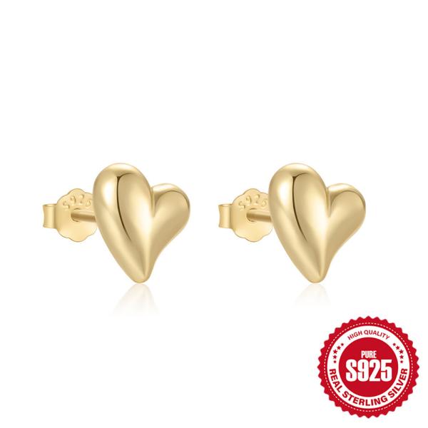 Gold-Finish Heart Stud Earrings