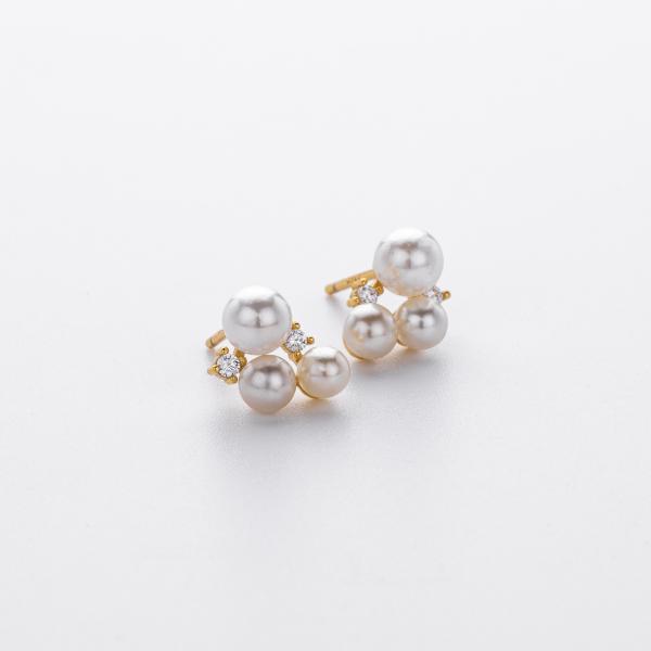 Pearl Cluster Gold Stud Earrings